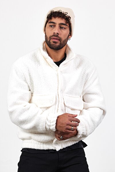 MADZEYMODA Мъжко ватирано бяло палто с копчета за нов сезон Mz51087