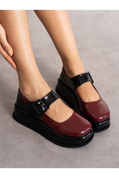 Alemdar Shoes Дамски мокасини MARE Claret, червено-черни, с катарама