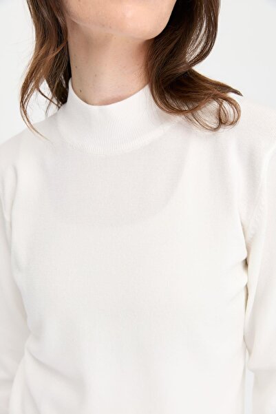 Desen Triko Women's Lycra Long Sleeve Basic Half Fisherman Blouse Bone