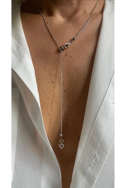 Rossetto Atelier Steel Elevator Mini Silver Heart Detailed Y Necklace