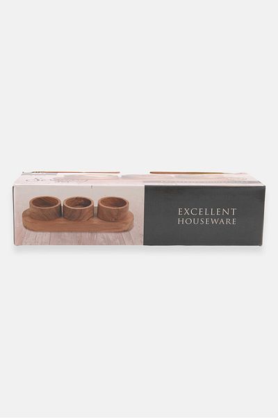 Muy Mucho 4 Pieces Wooden Serving Set, Tan