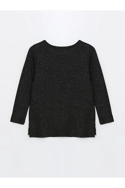 LC Waikiki Γυναικεία μπλούζα με σχέδιο LCW Grace Anthracite Melange Crew Neck