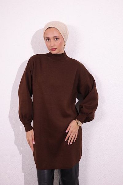 HİFADEN Women's Long Sleeve Hijab Knitwear Stylish Balloon Sleeve Long Style Tunic
