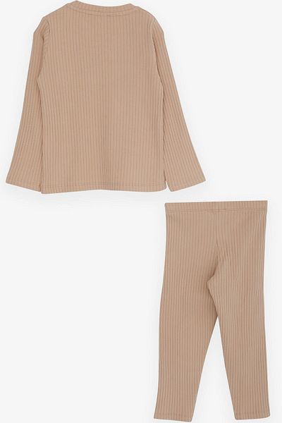 Breeze Baby Girl Tights Set with Baby Teddy Bear Embroidery 9 Months-3 Years, Beige