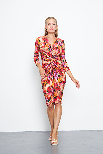 Avones Women's Front Twisted Digital Printed Mini Dress