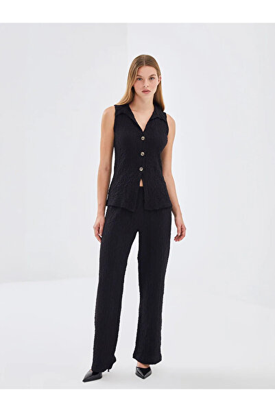 LC Waikiki LCW Vision Νέα γυναικεία μπλούζα με μαύρο γιακά πουκάμισο με υφή