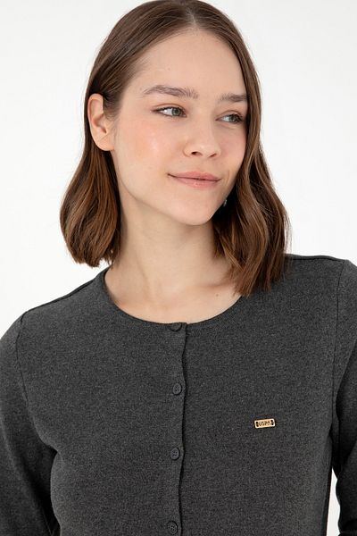 U.S. Polo Assn. Women's Anthracite Melange Basic Knitwear Cardigan 50288996 -Vr081