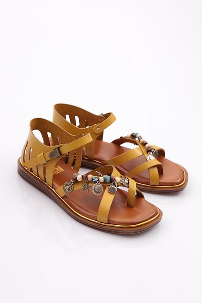 DGN Yellow Women's Star Decorated Sandals Closed Back Model 4183289
