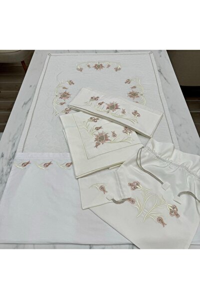 Hane7 Hatayi Nakışlı 5 Parça Seccade/Bohça Takımı Ekru