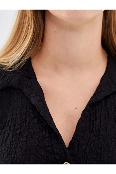 LC Waikiki LCW Vision Νέα γυναικεία μπλούζα με μαύρο γιακά πουκάμισο με υφή