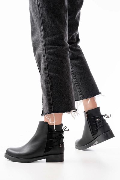 TB Terzi Bey Black Back Lace Accessory Zippered Casual Women's Boots