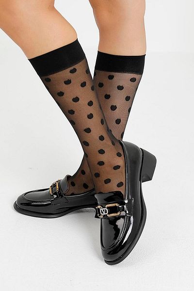 Beyond Women's Black Stoned V Buckle Patent Leather Loafer Shoes 4cm Byndkp1014