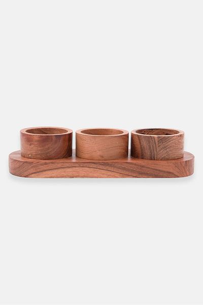 Muy Mucho 4 Pieces Wooden Serving Set, Tan
