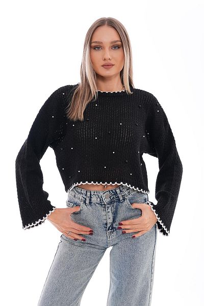 ŞİMAL Pulover tricotat de damă cu broderie de perle 250387   -
