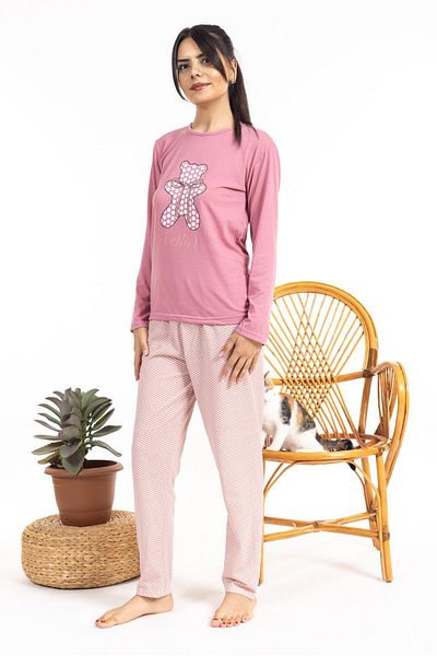 Pemilo Long Sleeve Patterned Women's Pajama Set - Dried Rose 2918