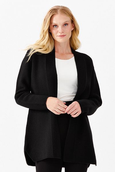 Desen Triko Cardigan de damă cu bandă și deschisă în față, negru