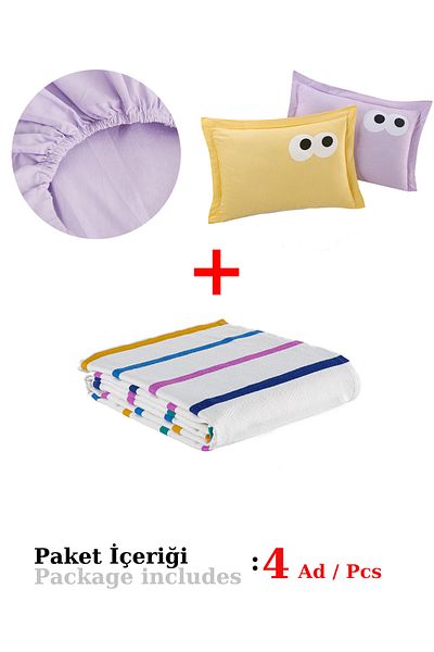Eponj Home Yellow and Lilac Printed Double Pique Set