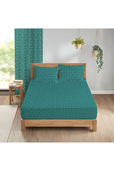 Evmila Set cearșaf dublu turcoaz - 160x200 cm, imprimeu cu modele florale