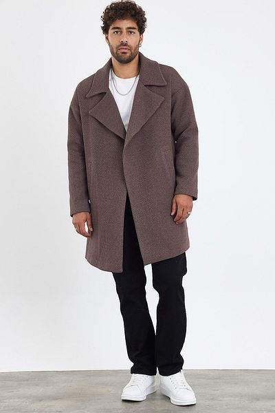 MADZEYMODA New Season Ανδρικό πλεκτό καφέ παλτό με επένδυση Mz56118