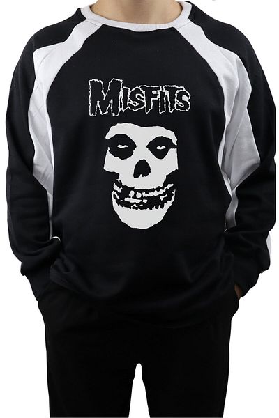 Fuddy Moda Унисекс суитшърт без качулка с голям размер и щампа Misfits, суитшърт с кръгло деколте и щампа на рок група