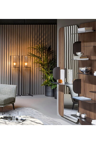 SCY Ostende 7 Raflı Duvara Monte Ahşap Kitaplık Dekoratif Duvar Rafı Metal Sac Tablalı Modern Kitaplık