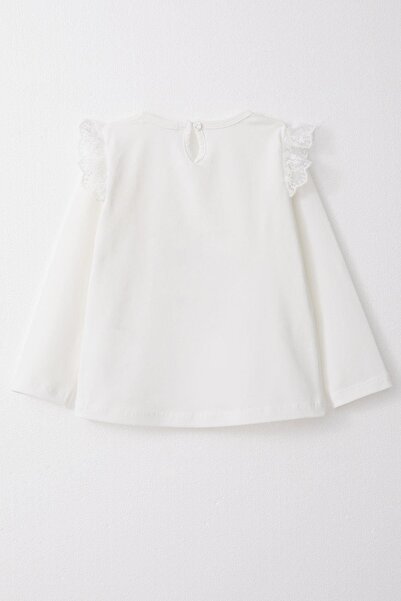 Breeze 9-3 Years Baby Girl Ecru T-Shirt - Long Sleeve, Laced, Rabbit Print