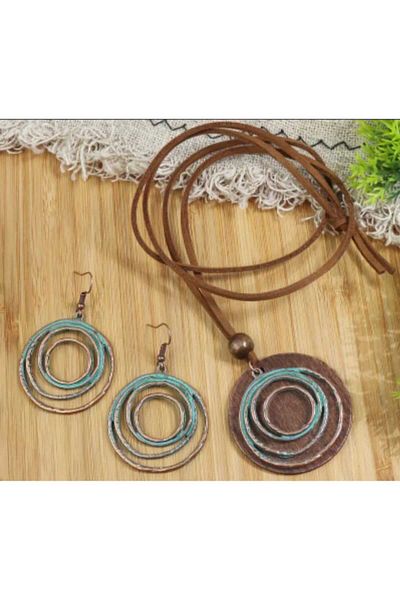 Dodemert Home Bohemian Wooden Spiral Earrings & Necklace Set