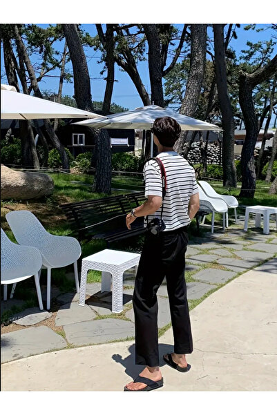 Tarz Cool Ανδρικό μπλουζάκι πλεκτό ματ λευκό κοντομάνικο με ραβδώσεις από ακρυλικό-βαμβάκι