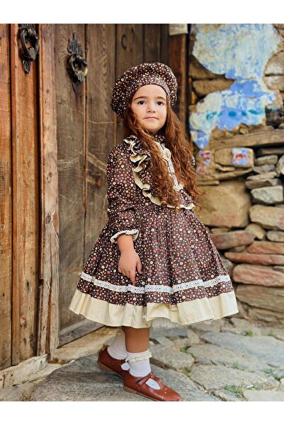 Hly Karol Tasarım Καφέ vintage φόρεμα για κοριτσάκι, φόρεμα γενεθλίων, φόρεμα φωτογράφισης, κατάλληλο για ηλικίες 0-12