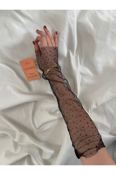 Nurcanilirboutique Siyah Minik Puantiye Detaylı eldiven kolluk