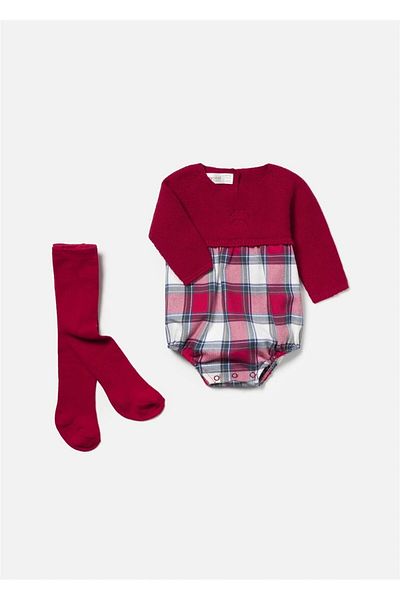 MAYORAL Red Plaid Baby Rompers and Pantyhose Set - 2634