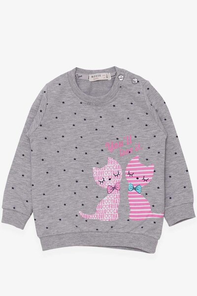 Breeze Kız Bebek Sweatshirt Mutlu Kedicikler 4 Ay-1.5 Yaş, Gri Melanj