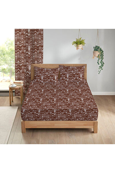 Evmila Set cearșafuri elastice cu model dublu maro - 160x200 cm