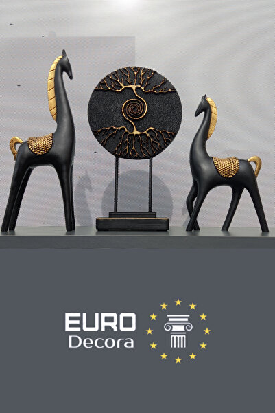 Genel Markalar Dekoratif Avrupa Tarz At Heykeli & Hayat Ağacı Biblo Set Büyük...