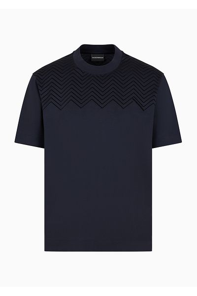 Emporio Armani Tricou pentru bărbați cu model în zig-zag, albastru marin, cu croială normală - 6D1T91 1JOSZ-0920