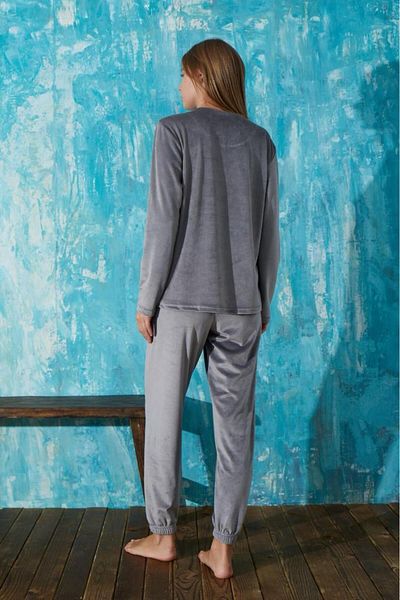 Pemilo Set de pijamale 13164-2 pentru femei, din catifea, cu scris în față, GRI