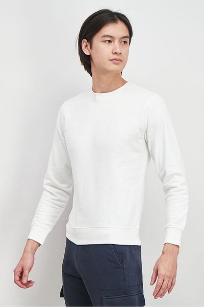 Calvin Klein Jeans Men Crew Neck Long Sleeve Solid Sweatshirt, White