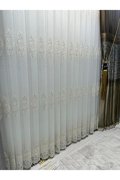 NİVEMESHOME Nivemeshome Samandağ White Floor 1/3 Tight Pleated Tulle Curtain Apm
