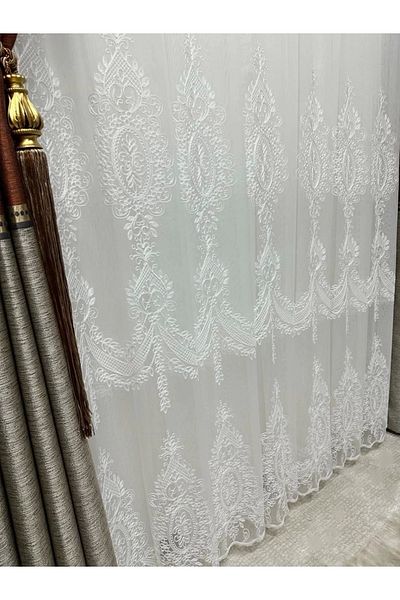 NİVEMESHOME Nivemeshome Story 2775 Tulle Curtain 1/3 Tight Pleated White Tulle Curtain Apm