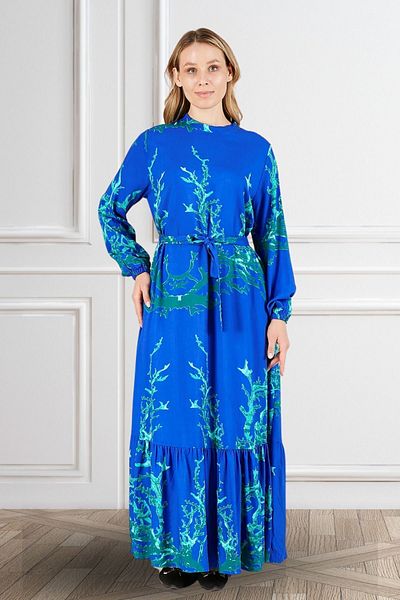 Ferace Large Size High Collar Viscose Hijab Dress - Fabric Pleated and Pleated