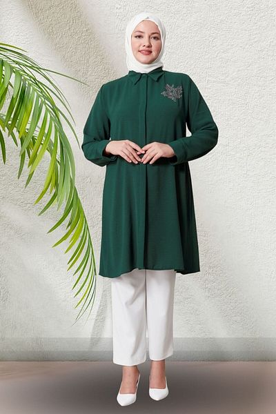 Ferace Plus Size Leaf Patterned Women's Shirt Tunic
