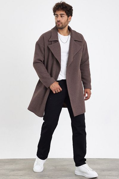 MADZEYMODA New Season Ανδρικό πλεκτό καφέ παλτό με επένδυση Mz56118