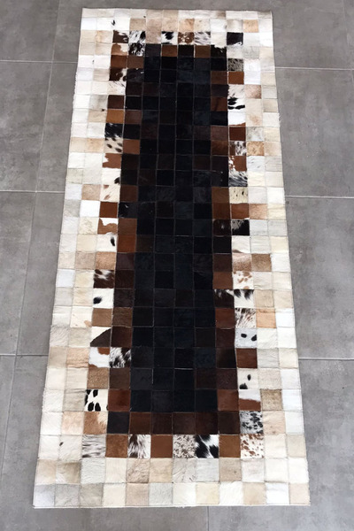 Dericibey Hakiki Dana Derisi Patchwork Halı Kahverengi Beyaz Renk HDR00008 80...