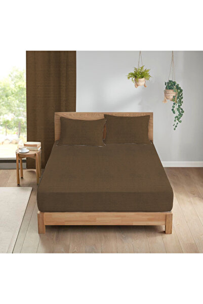 Evmila 160x200 Cm Set cearșaf dublu elastic maro