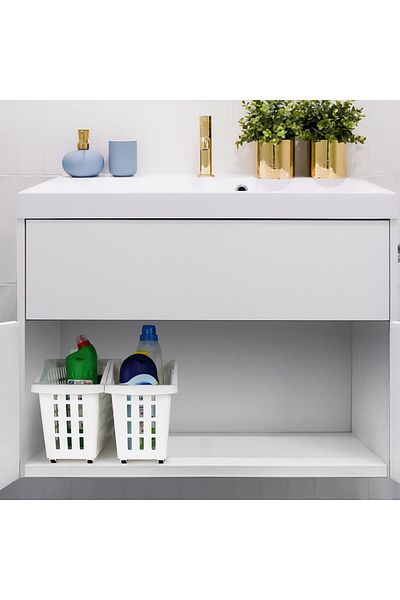 Dükkanönü 5 Pieces White Wheeled Organizer Basket In-Cabinet Organizer Wheeled Organizer Basket