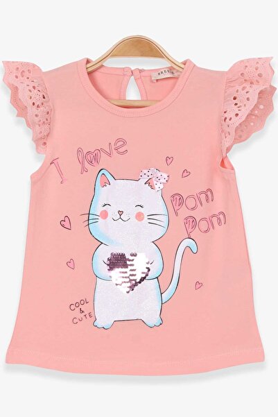 Breeze Girl's T-shirt Cat Printed 1-4 Years Old, Salmon