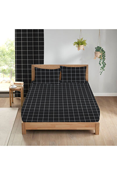 Evmila Μαύρο Σετ Ελαστικών Σεντονιών Διπλού Μεγέθους - 160x200 εκ., με τετράγ...