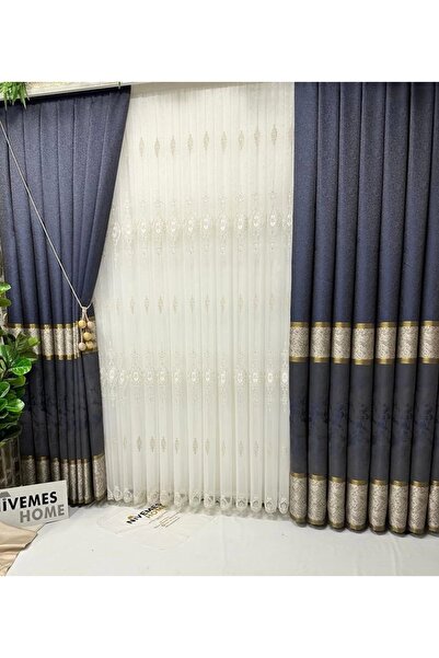 NİVEMESHOME Nivemeshome Sierra Gold Brodat 108 1/3 Tight Plis Tulle Cortina Apm