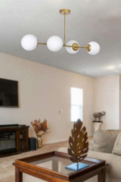 Modavize Roma Modern Tasarım Salon Mutfak Yatak Yemek Odası Eskitme Renk Beyaz Camlı 4 Lü Avize