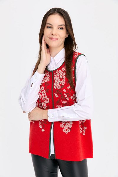 Desen Triko Coral Colored Women's Vest - Null Collar, Puppy Flower Pattern